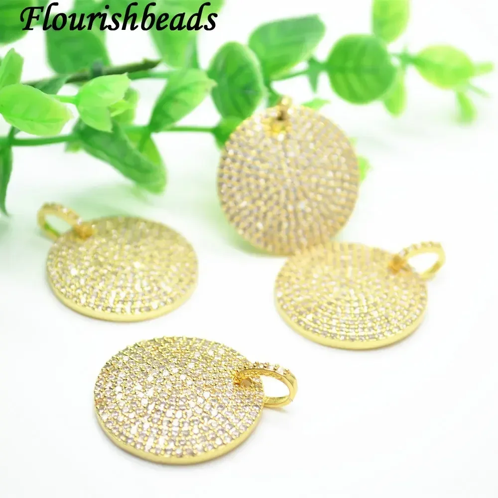 Luxury Paved Real CZ Beads Gold Color Round  Pendant Charms with Linked Chains Necklace Women Fashion Jewelry