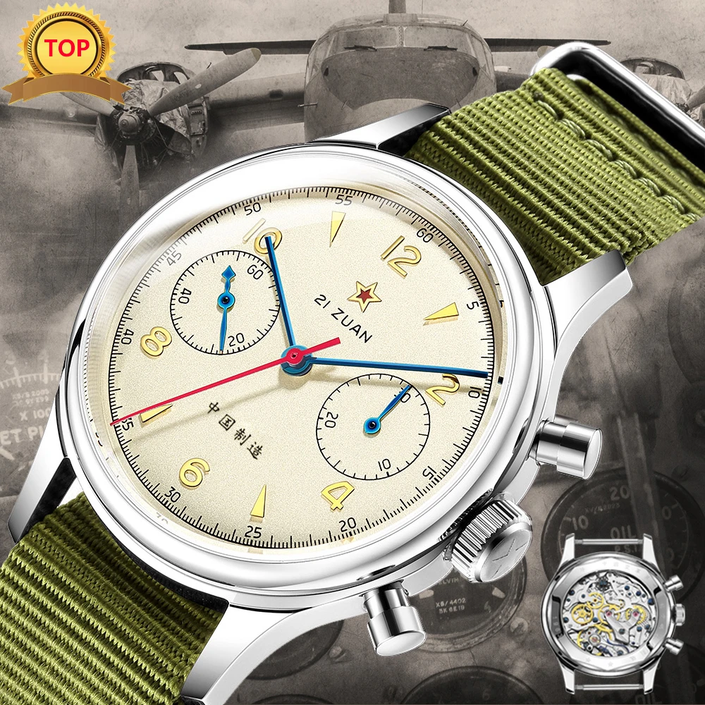 RED STAR 38mm Men's 1963 Chronograph Mechanical Watch Pilot Seagull ST1901 Movement Male Air Force Aviation Sapphire Goose 40mm cantik men s retro model pin buckle male jeans accessories top quality cow genuine green leather belts for men 38mm width 507 1