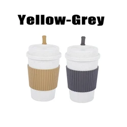 Eco - Friendly Reusable 450ML Wheat Straw Coffee Cup with Lid - Portable & Dishwasher Safe Travel Mug (Brown Grey)