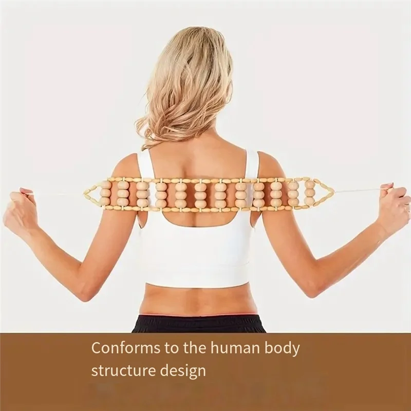 מסאג'ר גב RTSHE-Rope - כלי מסאג' בגודל 47.2 אינץ' לגב, צוואר, רגליים, מותן, רולר עץ