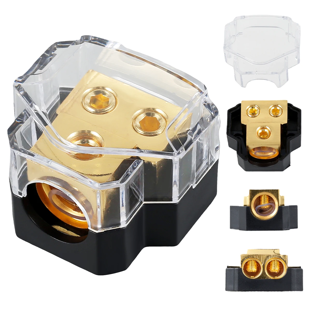 2Way Power Distribution Block Copper Car Audio Power Wire Splitter 0/2/4 Gauge in 4/6/8 Gauge Out Durable Amplifier power distribution block