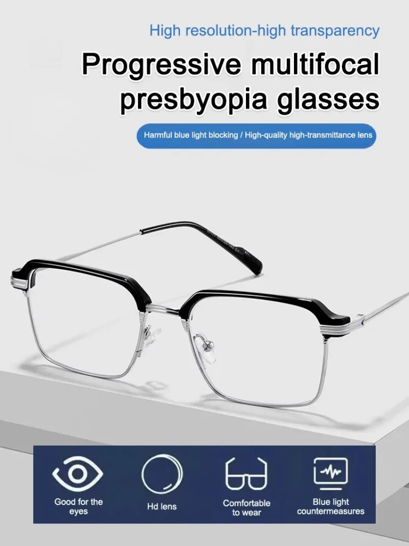 Aging Myopia glasses presbyopia Lightsensitive color change antiglare waterproof Metal Fashion Presbyopia Shade High definition