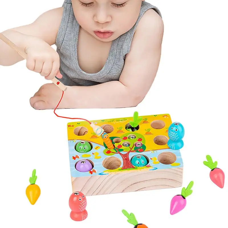 

Carrot Montessori Toy Kids Magnetic Fishing Toys Puzzle 3 In 1 Sorter Early Education Montessori Wooden Interactive Game For