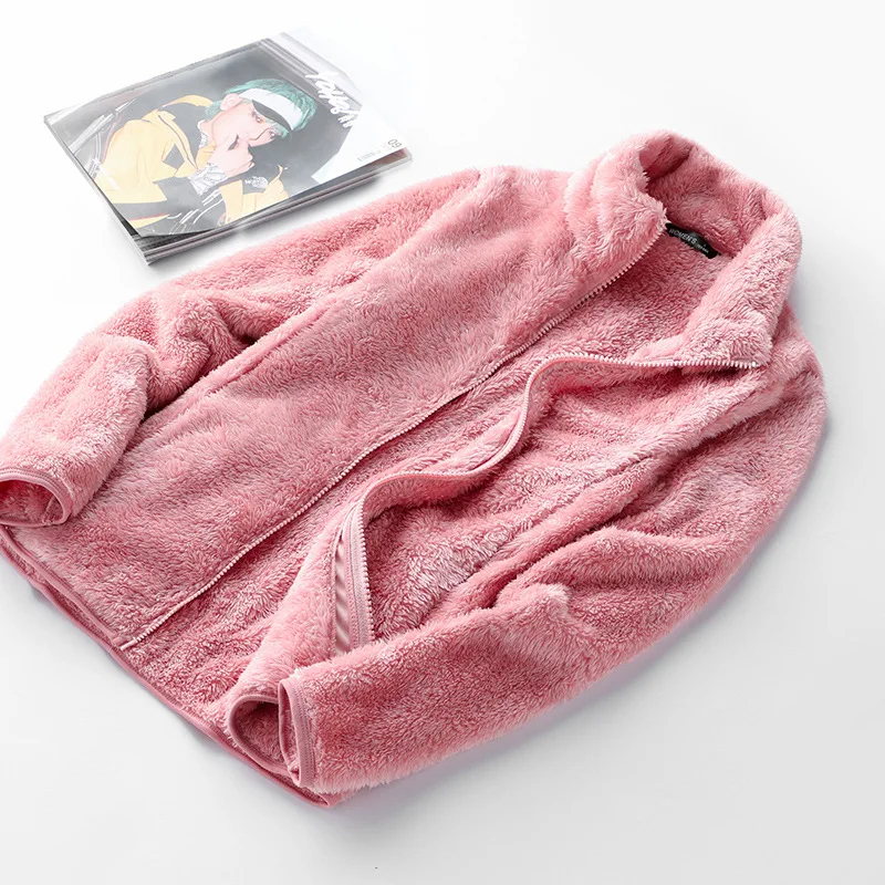 Women's Autumn and Winter Warm Sweater Plus Velvet Thick Double-sided Plush Cardigan Jacket Coral Fleece Outdoor Fleece Jacket