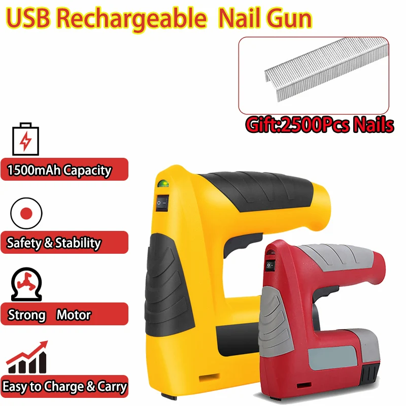 ElectricTackerStaplerWirelessNailGunFurnitureStapleGunforFrameStaplesWoodworkingUSB