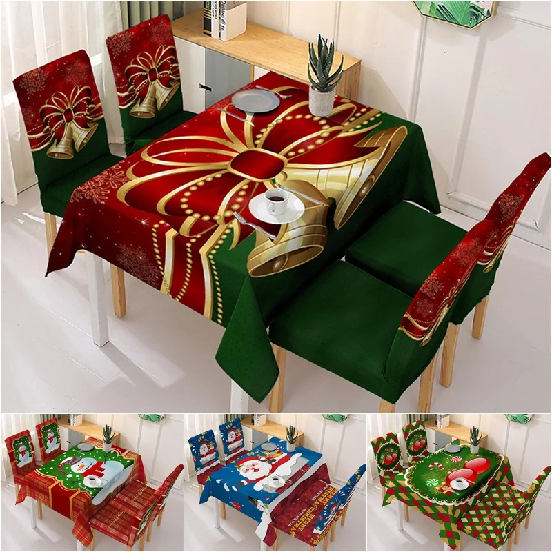 

Новая скатерть с рождественским принтом, чехлы для обеденных стульев, эластичные, моющиеся, Чехлы, Рождественский Декор, эластичные, подарок на кухню