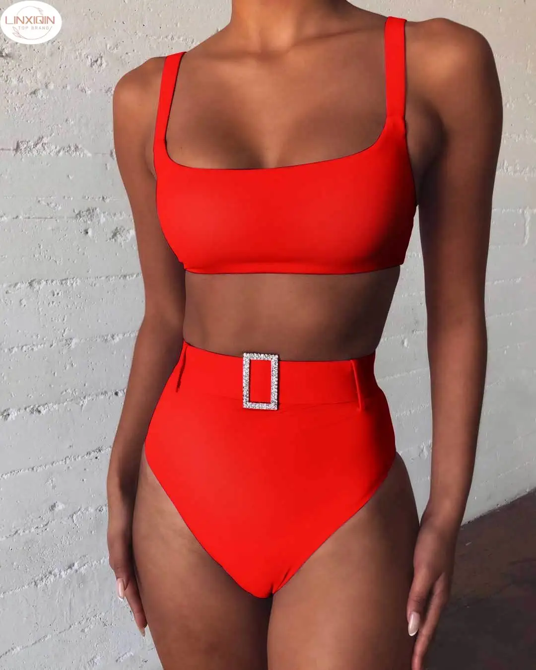 

Соблазнительное черное бикини с поясом и высокой талией 2024, комплект бикини-бандо, купальник, женский купальник пуш-ап, женский купальный костюм, купальник