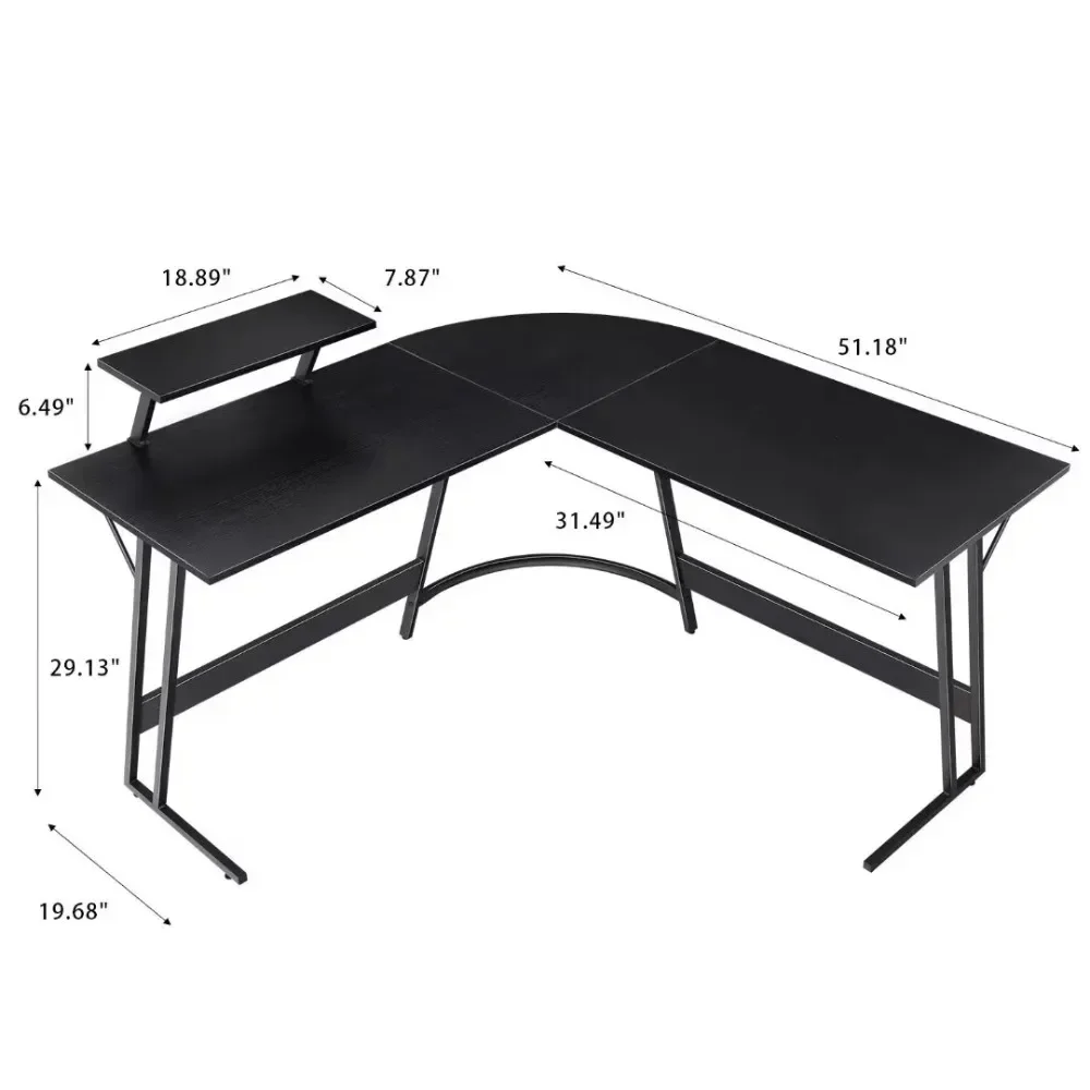 

L-Shaped Computer Desk Modern Corner Desk Home Office Writing Sturdy Workstation with Movable Table, Black Writing Compu