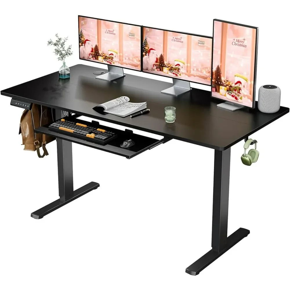 

Standing Desk With Pull Out Keyboard Tray- 55 IN Electric Standing Desk Gaming Tables Laptop Table for Bed 2 Storage Hooks Gamer