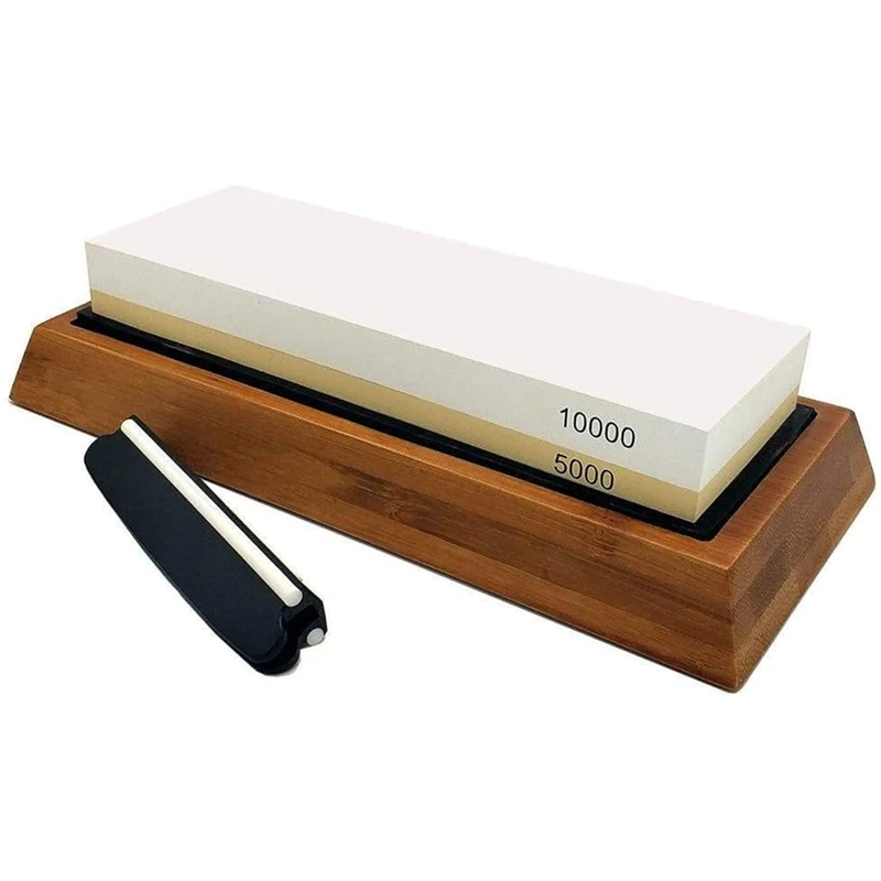 

Whetstone Set,5000/10000 Grit Double-Sided Knife Sharpening Stone for Kitchen,Non-Slip Bamboo Base and Angle Guide Retail