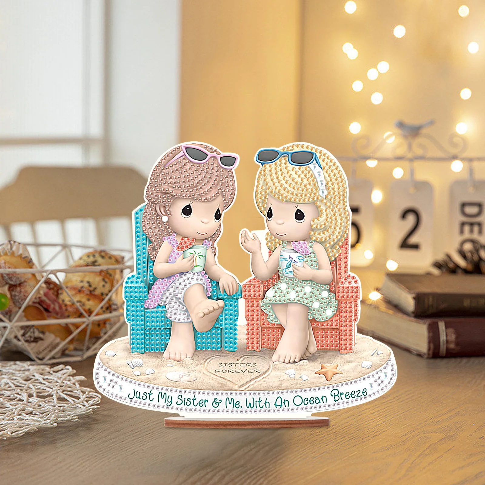 DIY 5D Diamond Painting Ornaments Kits Sisters Forever Special Shaped Crystal Wooden Diamond Art Desktop Ornament