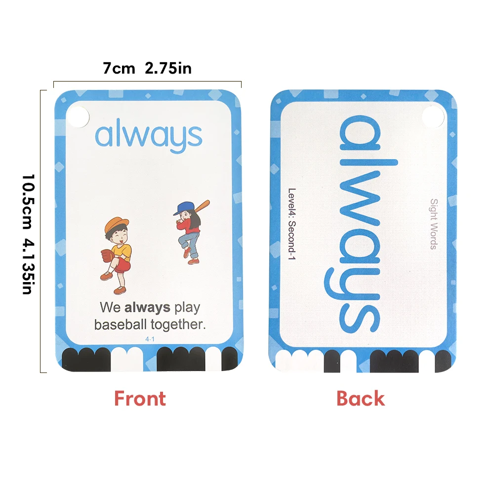220 Sight Words Flashcards with Pictures and Sentences, 5 Levels High Frequency Words Vocabulary Building Kids Teaching Aids 2