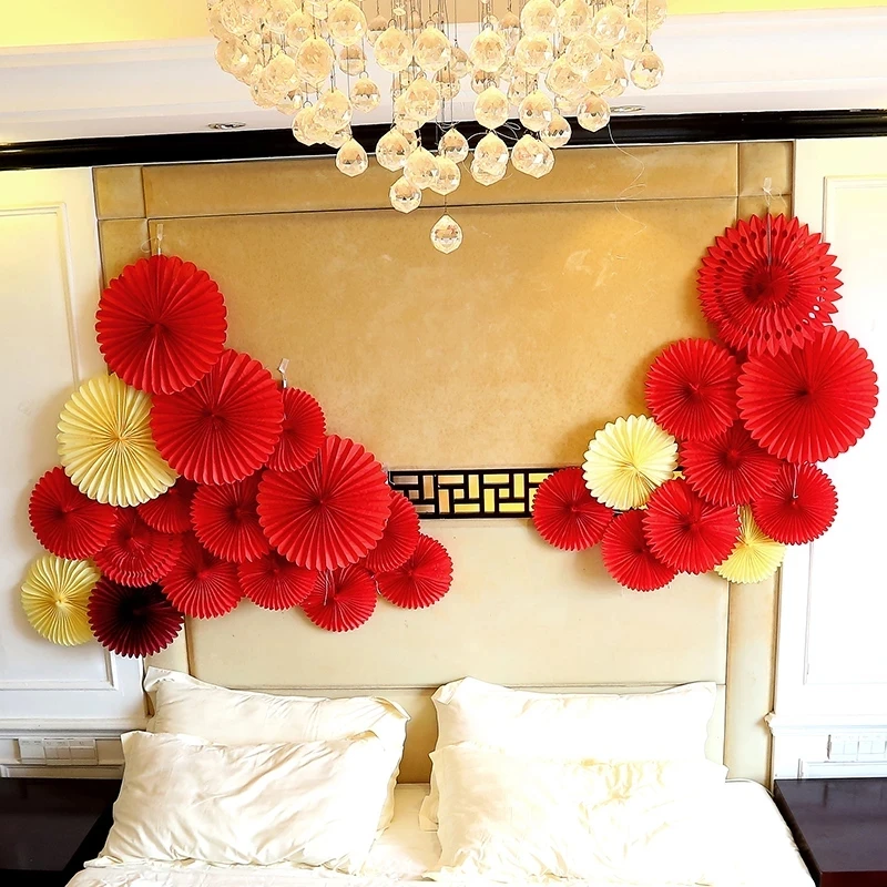 5pcs 10-30cm Color Tissue Paper Cut-Out Paper Fans Pinwheels Hanging Flower Paper Crafts for Wedding Party Birthday Decor Suppli