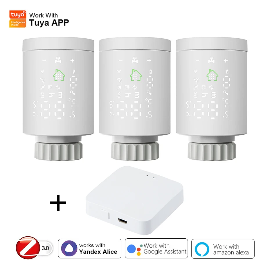 Smart Thermostat Temperature Controller Thermostatic Valve Controller Tuya Zigbee 3.0 TRV Thermostat Smart Radiator Actuator Valve Thermal Head Programmable Temperature Controller Alexa Google Home