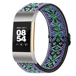Adjustable Nylon Elastic Band Strap Bracelet Replacement - Fitbit Charge 2 (Bohemian green)
