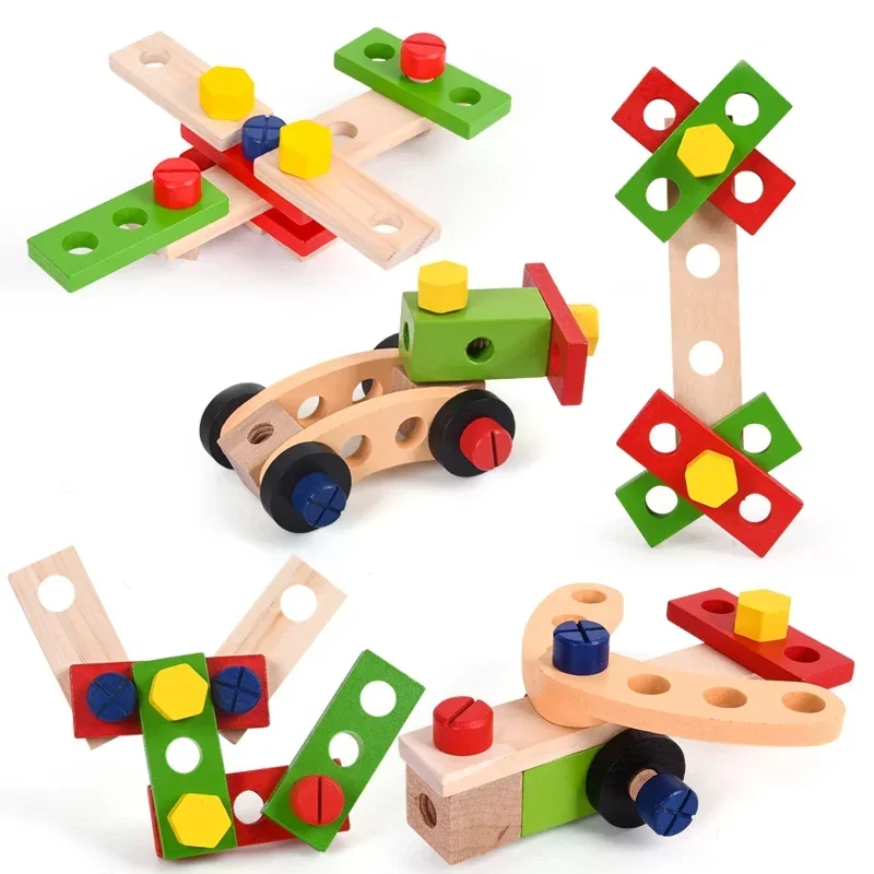 Plastic Wooden Toolbox Pretend Play Educational Montessori Kids Toys Set Children Nut Screw Assembly Simulation Carpenter Tools