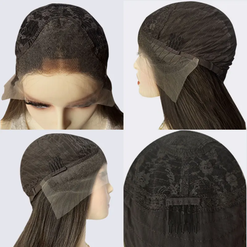 Synthetic Hair Ash Blonde Highlight Color Short Straight Bob Lace Front Wigs 13x4Lace Frontal Wig For Women Long Wig Dark Roots