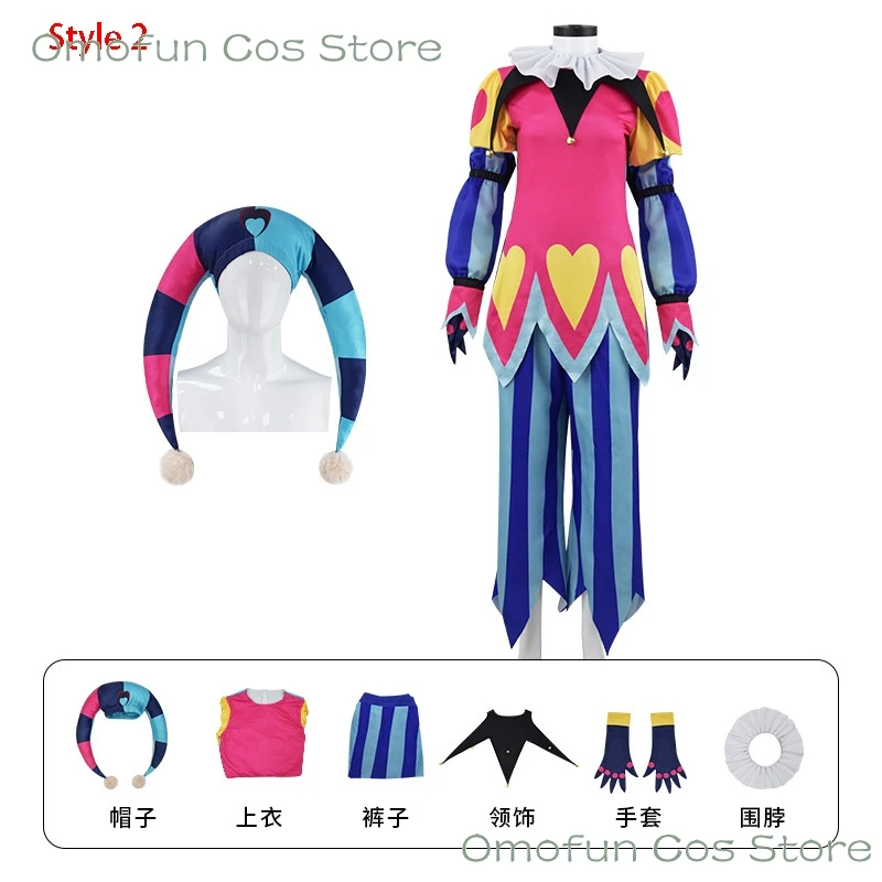 thumbnail image 1 of Disfraz de cosplay de Fizzarolli, sombrero Helluva, jefe, traje de payaso elegante para Halloween, traje de fiesta de Carnaval con cola Fezz, conjunto completo, traje unisex XS-3XL, 1 of 5