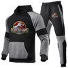2024 Spring Autumn Jurassic Park Logo Printed Sports Hoodies Splicing Set Men's Fashion Hooded Tracksuit+Joggers Sweatpants Suit 5