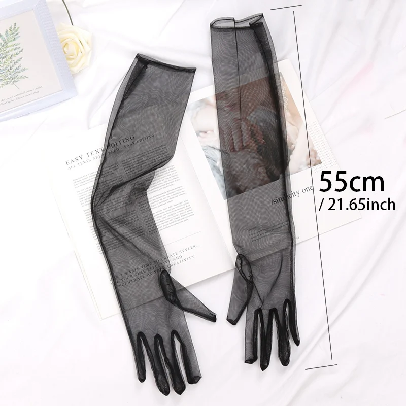 New Women Sexy Lace Gloves White Black Mesh Ultra Thin Elastic Lady Summer Sunscreen Mittens for Lady Driving Elbow Long Gloves