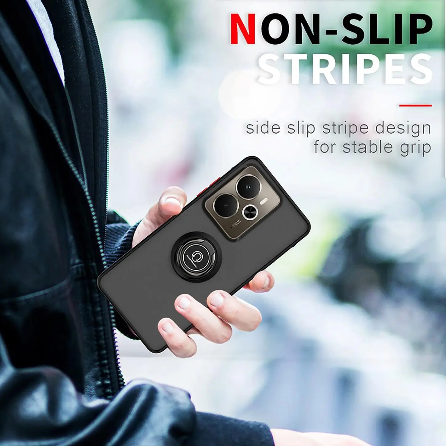 Shockproof Armor Matte Case with Magnetic Ring Stand Holder