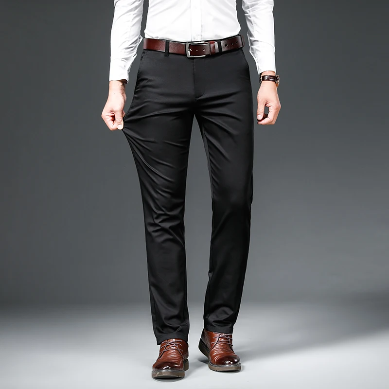 New 2024 Men's Bamboo Fiber Casual Pants Classic Style Business Fashion Khaki Stretch Cotton Trousers Male Brand Clothes 3