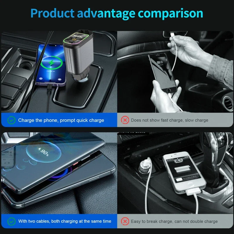 120w Charger Super Fast Charging Car Charger Retractable 4-in-1 Starry Sky Ceiling Atmosphere Light Universal Car Charger