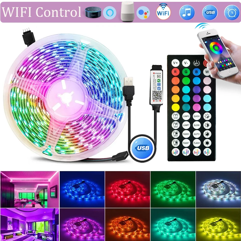 ตัวเลือกสินค้า ไฟ LED แบบเส้น USB 1-20 เมตร ควบคุมผ่านแอพ WIFI เปลี่ยนสีได้ 5050 RGB ไฟ LED แบบยืดหยุ่น สำหรับไฟแบ็คไลท์ทีวี ตกแต่งห้อง