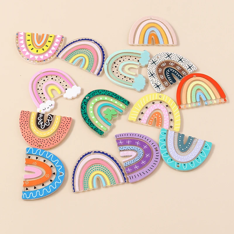 Leslie 10 Stück große, schöne Regenbogen-Charms-Anhänger aus Kunstharz für Ohrringe, Armbänder, Halsketten, DIY-Schmuck, Zuhause, Dokumente, hängende Anhänger