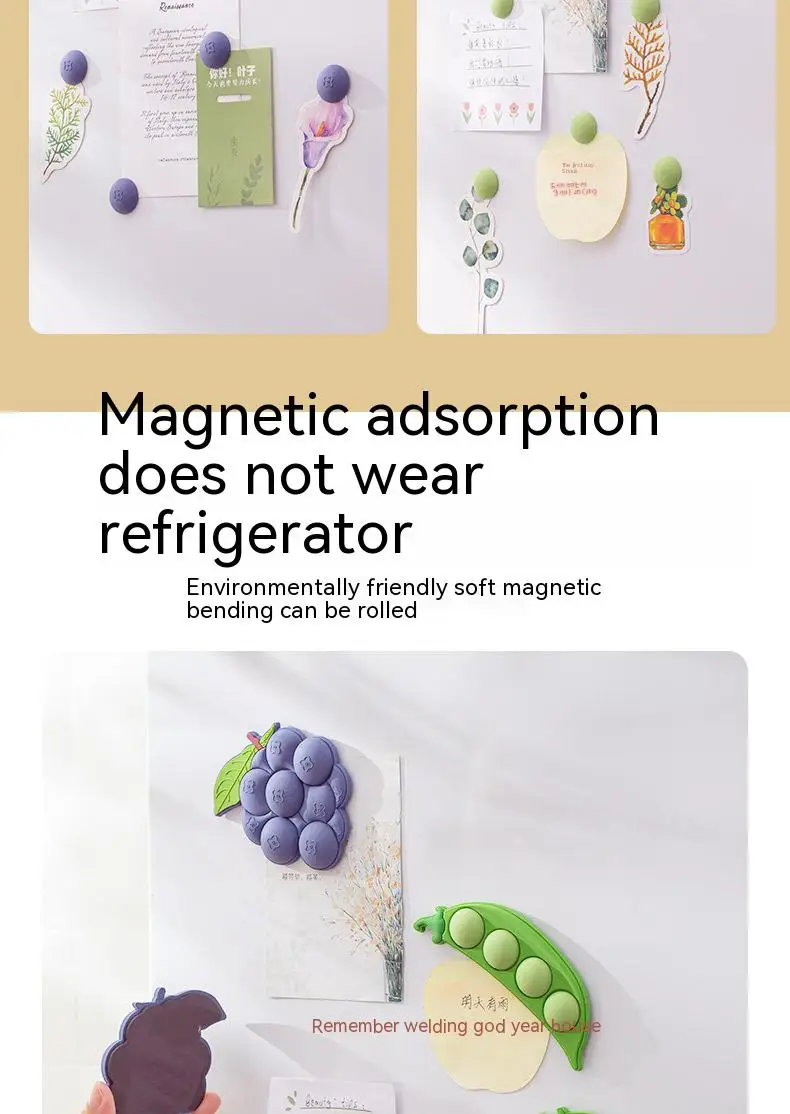 Description Picture 6 of itemCute Creative Grape Peas Fridge Magnet Acrylic Suction Refrigerator Stickers  3D Cute Fruit Particles Sticker Home Decoration