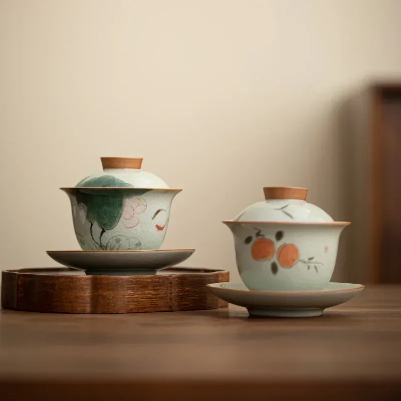 Gaiwan Tea Cup Ge Kiln Single Teaware Tea Brewing Bowl Master Set tea set