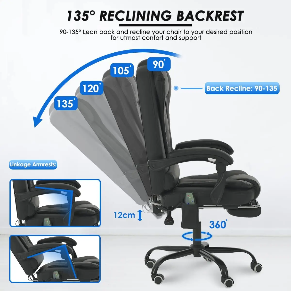Ergonomic Massage Office Chair with 7Point Vibration Faux Leather High