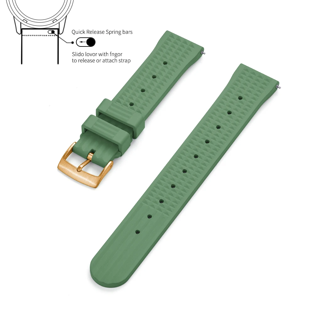 Premium Grade Waffle Design Quick Release Fluoro Rubber Watch Strap