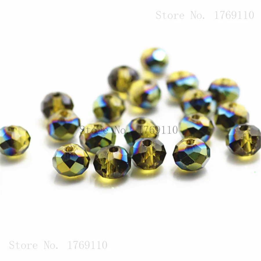Olive Green Faceted Crystal Glass Rondelle Beads - 50pcs