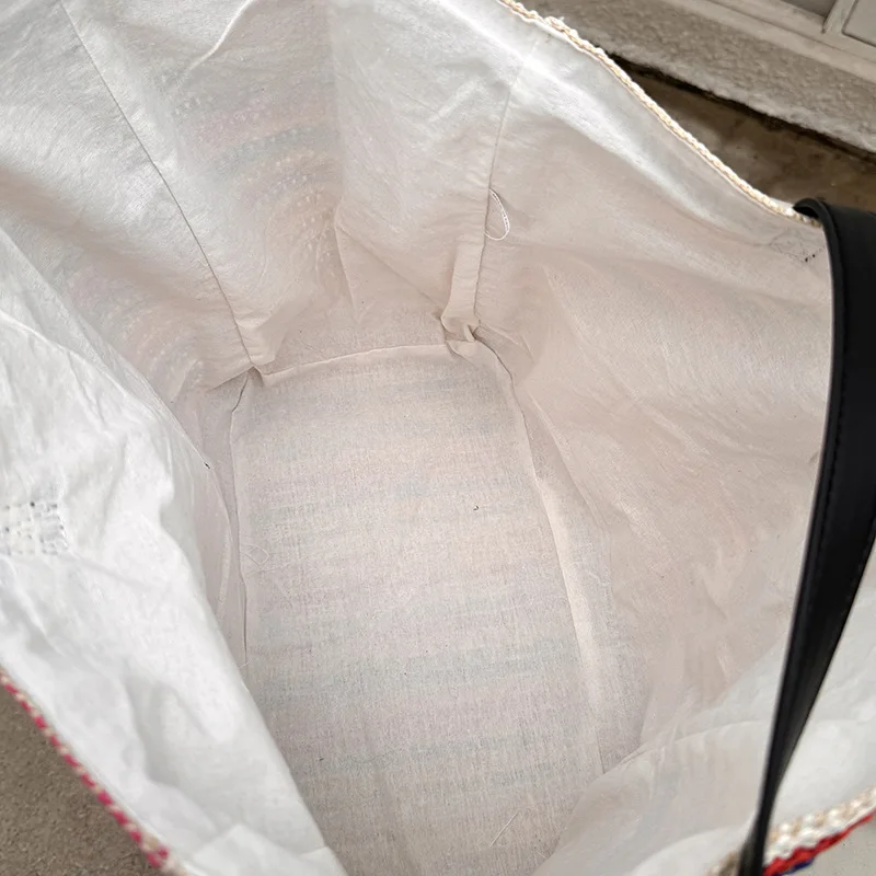 Straw Fabric Woven Design Women Tote Bags Rainbow Color Large Capacity Summer Beach Shoulder Shopper Bag Casual Commute Handbags