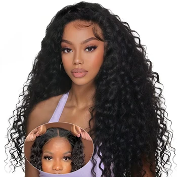 30 40 Inch Guleless Wig Human Hair 4x4 5x5 Curly Deep Wave Glueless Closure Wig Brazilian 13x6 HD Lace Frontal Human Hair Wigs 1