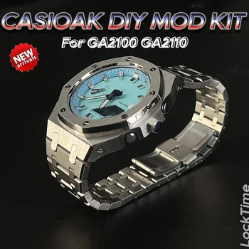 Casioak 버니싱 스테인레스 스틸 케이스, G-Shock GA2100 개조 키트, 금속 베젤 스테인레스 스틸 스트랩, GA2110/GAB2100
