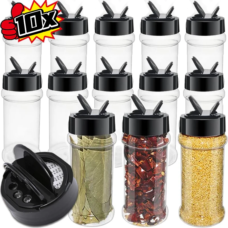 Clear Plastic Spice Jar Kitchen Seasoning Bottle Salt Pepper Shaker Container Barbecue Condiment Jar Kitchen Spice Storage Tools