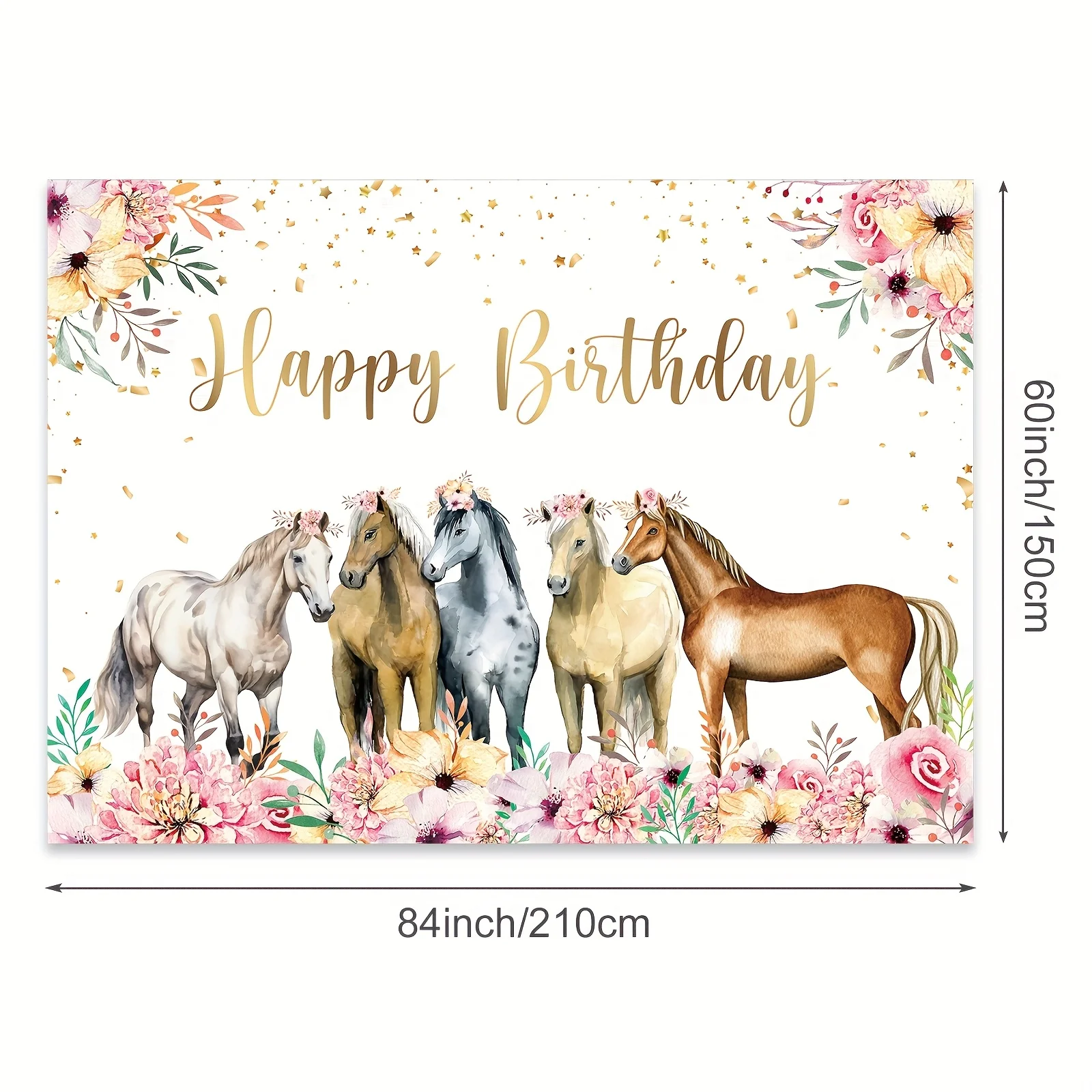 1 STÜCK – Alles Gute zum Geburtstag Pferd Hintergrund Western Cowboy Aquarell Blumen Gold Stern Aufkleber Foto Party Dekoration Banner – Detail 3