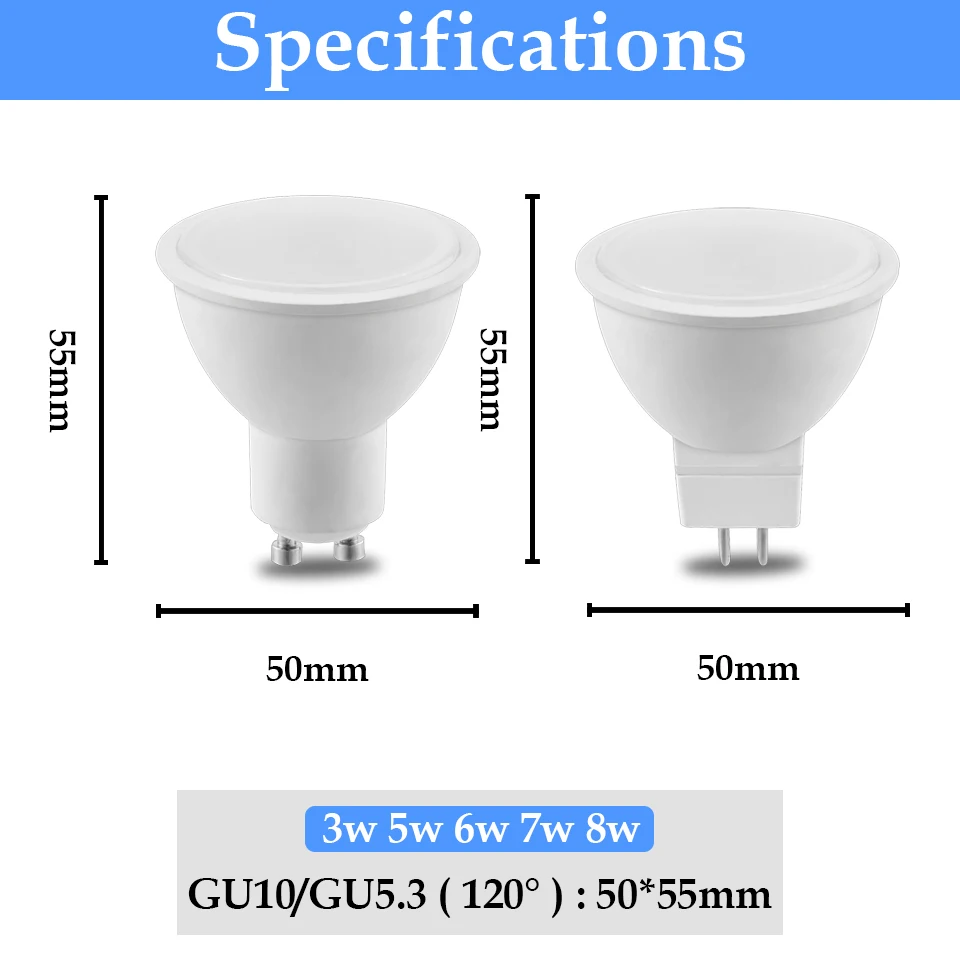1-10PCS Led Spotlight GU10 GU5.3 MR16 3W 5W 6W 7W 8W Lighting Bulb 220V Indoor Lighting 3000k/6000k Home Decoration Bombillas