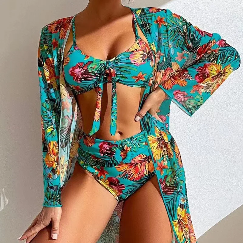 Ensemble 3 pièces imprimé pour femme, maillot de bain Sexy avec manches  longues, taille basse, Cover-Up pour le Bikini, pour les jeunes, 2023 -  AliExpress