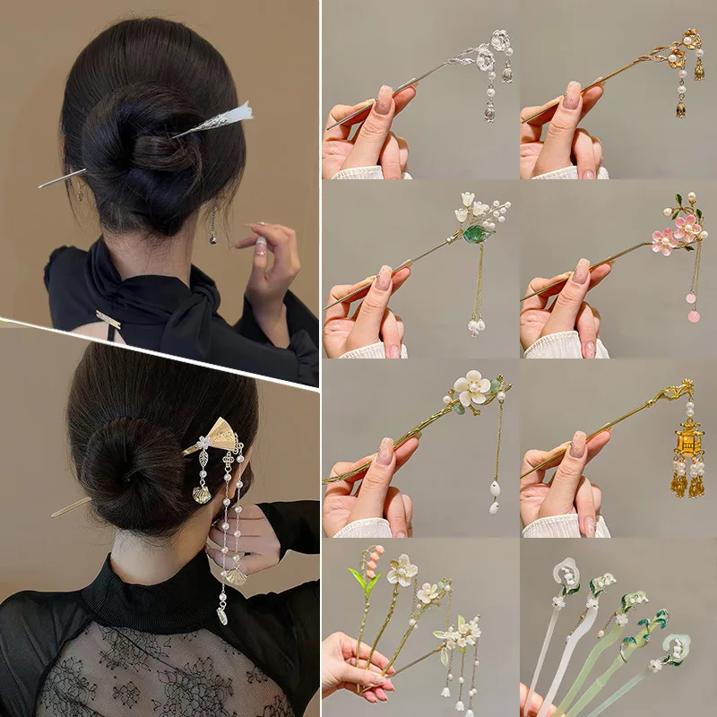 

Hanfu cheongsam, hairpin step shake hair ornament woman Fan hairpin, new Chinese antique style, high-end sense of temperament