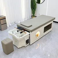 Lit de lavage moderne haut de gamme avec espace de rangement et repose-pieds, lit de lavage ergonomique pour salon de spa, équipé d'un bac à shampoing 3