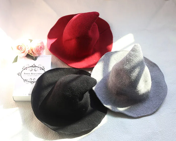 Halloween Knit Wool Wizard Hat Adult Kids Witch Caps Halloween Holiday Costume Props Festival Party Hat Decoration party hat halloween witch hat knitted caps