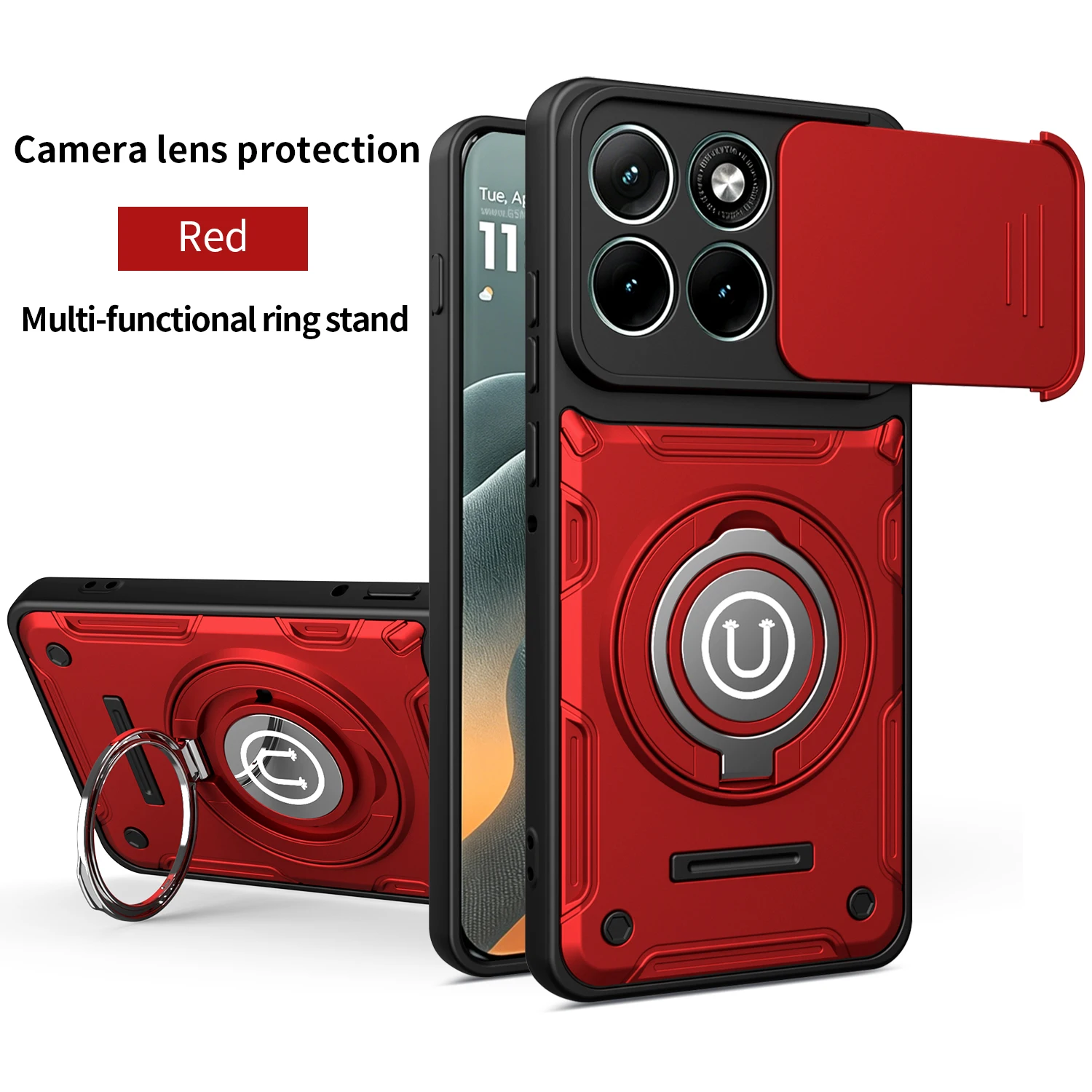 Magnetic Holder Armor Cover with Slide Camera Protection