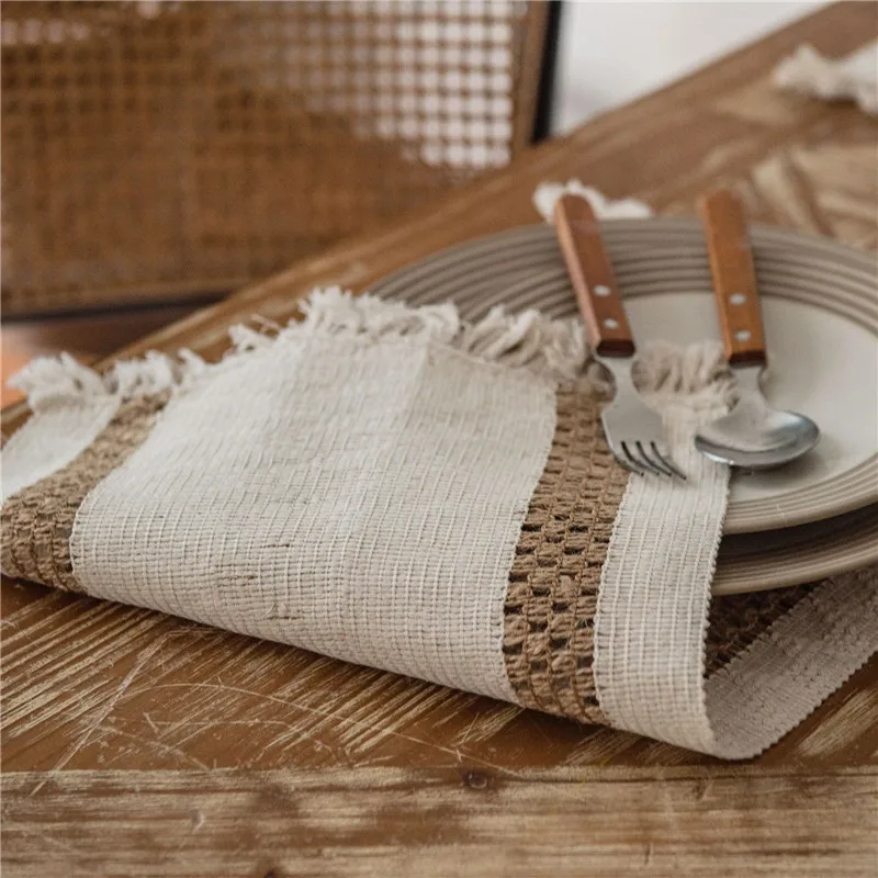 Description Picture 5 of itemCotton Linen Table Runners Tassel Runner for Dining Table Decoration Striped Splicing Modern Elegant New Year 2024 Table Track