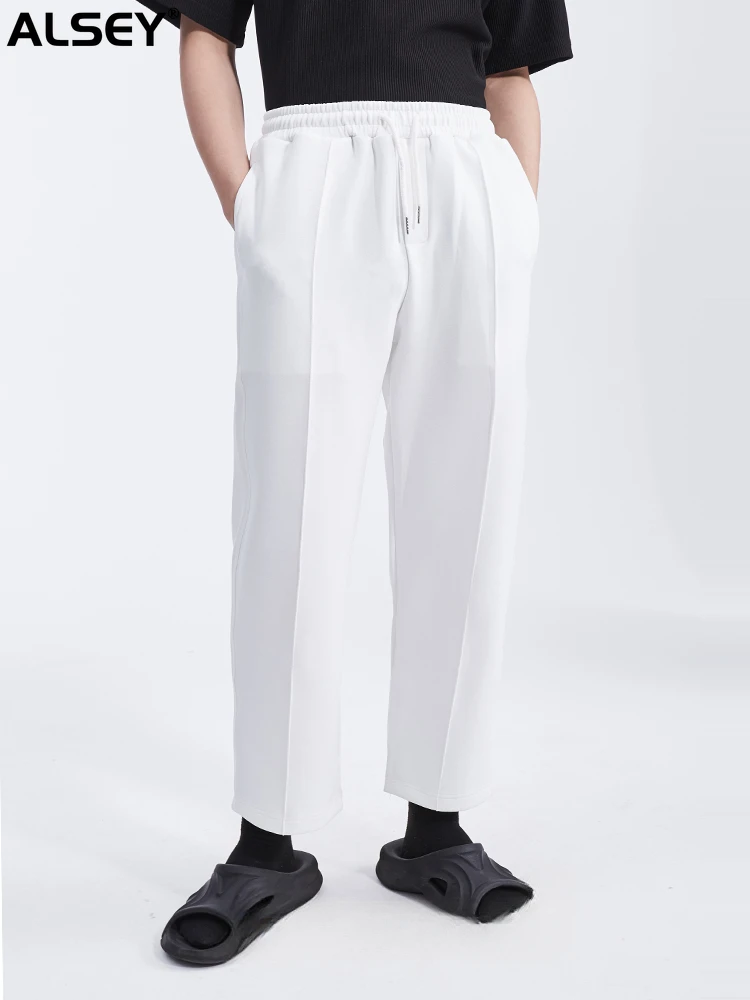 

ALSEY Miyake Space Cotton White Straight Leg Casual Pants Men's Cotton High Quality Sweatpants Draped Autumn and Winter New