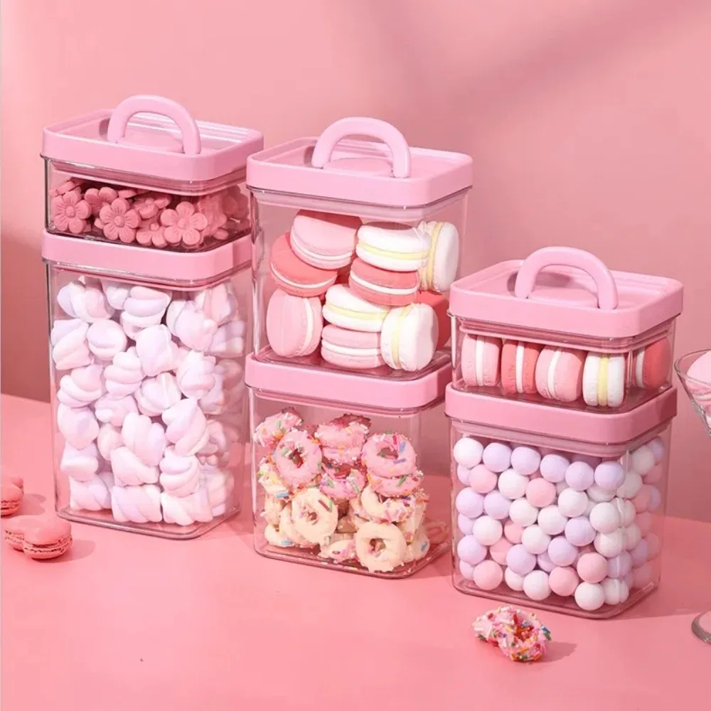 Cute Food Storage Box Pink Candy Jars With Lids Salad Snacks Grain Spice Sealed Storage Pots For Kitchen Storage Organization 4