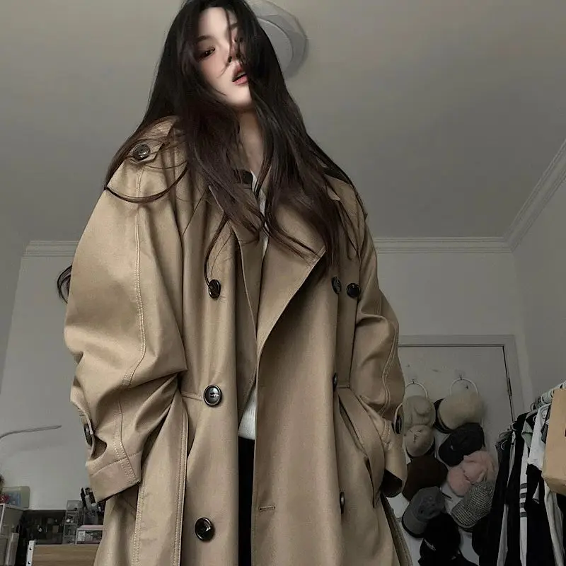 British Style Fashion Elegant Long Trench Coat Windbreak Brown Ladies Coat Korean Version Large Size Casual Commuting Women