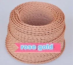 Vintage Antique Braided Twisted Fabric Lighting Cable - Black Woven Silk Flexible Cord, 2 Core, Available in 5/10/20 Meters - 50m (Rose gold)